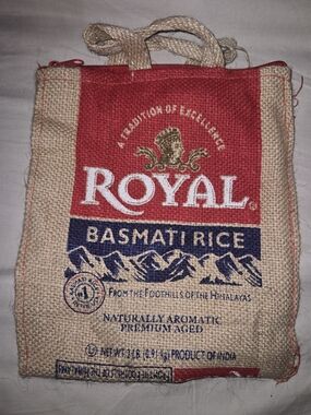 Royal Basmati Rice Jute Tote Bag - Red, Blue, Natural